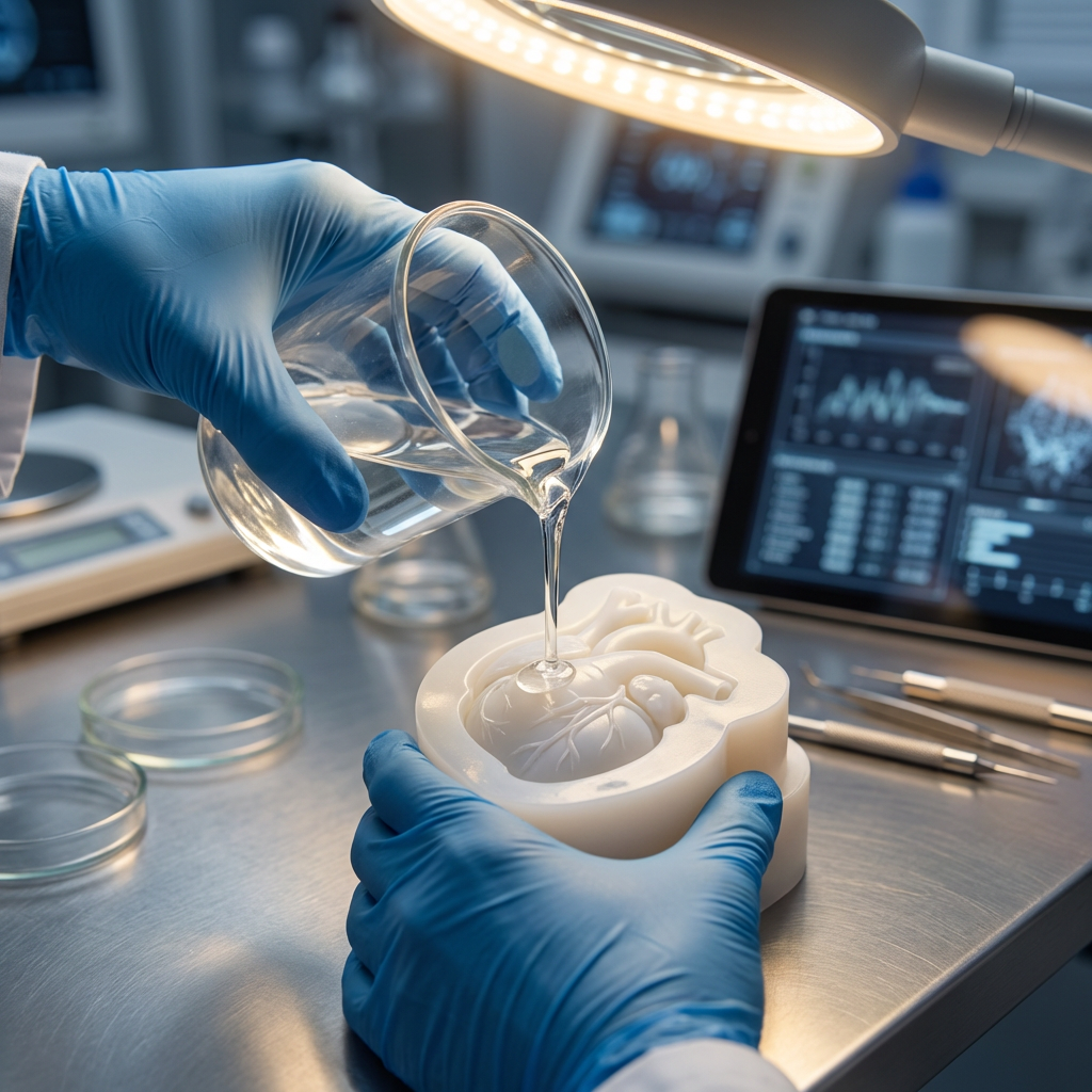 Liquid silicone being poured into an anatomical mould in the AnthroTek laboratory
