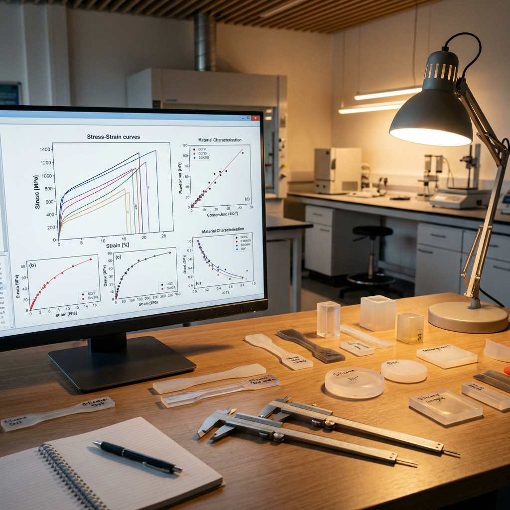 Characterisation data and graphs alongside a silicone sample